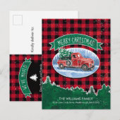 ヴィンテージレッドトラックメリークリスマスホリデームービング 案内ポストカード (正面/裏面)