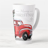 ヴィンテージレッドトラックメリークリスマスモノグラム名 カフェラテマグ (右アングル)