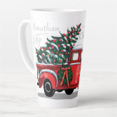 ヴィンテージレッドトラックメリークリスマスモノグラム名 カフェラテマグ (左アングル)