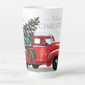 ヴィンテージレッドトラックメリークリスマスモノグラム名 カフェラテマグ (正面)