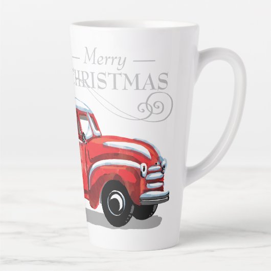 ヴィンテージレッドトラックメリークリスマスモノグラム名 カフェラテマグ (右)