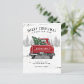 ヴィンテージレッドトラックメリークリスマス素朴正月 シーズンポストカード (スタンド正面)