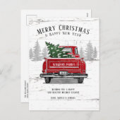ヴィンテージレッドトラックメリークリスマス素朴正月 シーズンポストカード (正面/裏面)