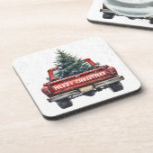 ヴィンテージレッドトラックメリークリスマス コースター (左側)