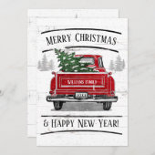 ヴィンテージレッドトラックメリークリスマス シーズンカード (正面/裏面)
