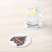 ヴィンテージレッドトラックメリークリスマス ペーパーコースター (インサイチュ)