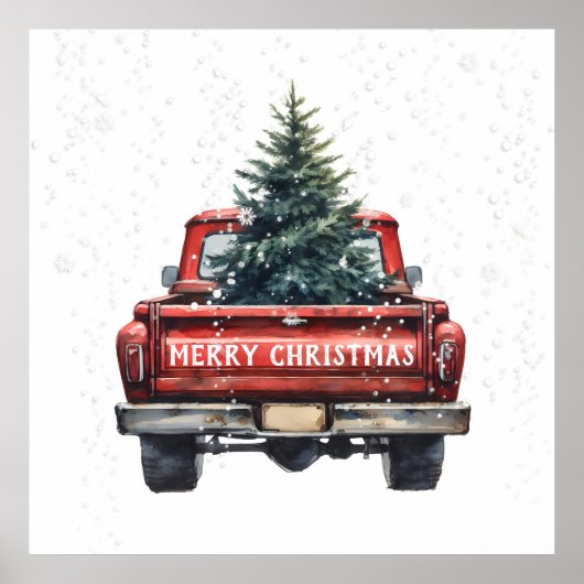ヴィンテージレッドトラックメリークリスマス ポスター (正面)