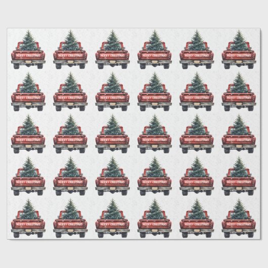 ヴィンテージレッドトラックメリークリスマス ラッピングペーパー (フラット)