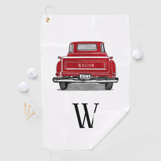 ヴィンテージレッドトラックモノグラムイニシャル名 ゴルフタオル (インサイチュ)