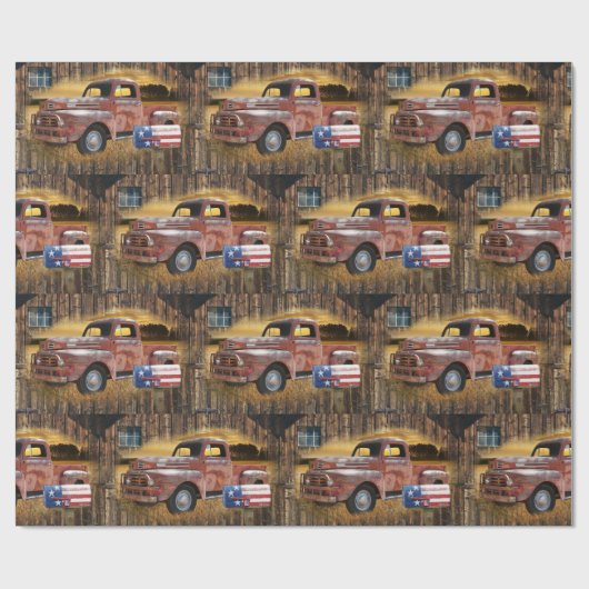 ヴィンテージレッドトラックラッピング紙 ラッピングペーパー (フラット)