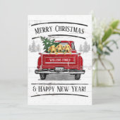 ヴィンテージレッドトラックラブラドールドッグズメリークリスマス シーズンカード (スタンド正面)