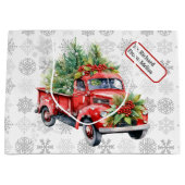 ヴィンテージレッドトラック名前をカスタムするラベルクリスマスススススノー ラージペーパーバッグ (正面)