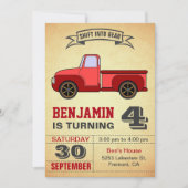 ヴィンテージレッドトラック子供の誕生日パーティの招待状 招待状 (正面)