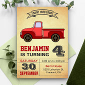 ヴィンテージレッドトラック子供の誕生日パーティの招待状 招待状