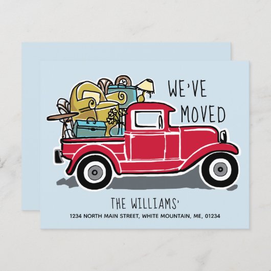 ヴィンテージレッドトラック家具バジェット移動カード (正面/裏面)