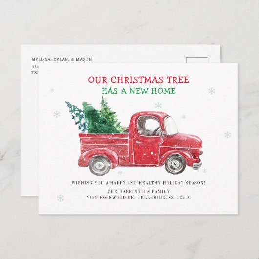 ヴィンテージレッドトラック引っ越しましたホリデームービング 案内ポストカード (正面/裏面)