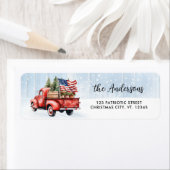 ヴィンテージレッドトラック愛国国旗のクリスマスアドレス ラベル (インサイチュ)
