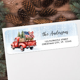 ヴィンテージレッドトラック愛国国旗のクリスマスアドレス ラベル
