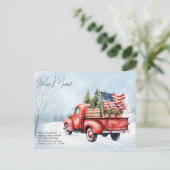 ヴィンテージレッドトラック愛国的な米国国旗の休日の移動 ポストカード (スタンド正面)