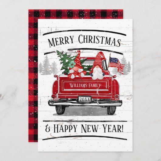 ヴィンテージレッドトラック格言カップル愛国的なクリスマス シーズンカード (正面/裏面)