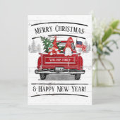 ヴィンテージレッドトラック格言カップル愛国的なクリスマス シーズンカード (スタンド正面)