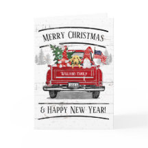 ヴィンテージレッドトラック格言カップル犬の愛国心