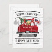 ヴィンテージレッドトラック格言カップル犬愛国的クリスマス シーズンポストカード (正面/裏面)