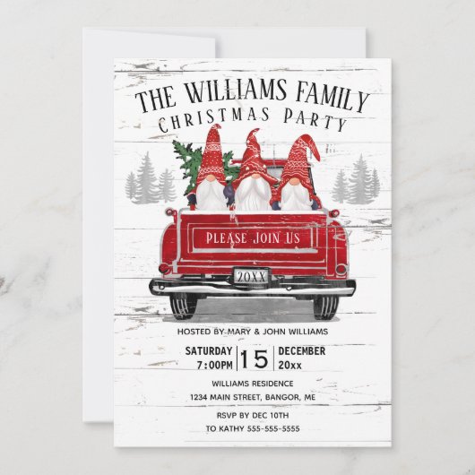 ヴィンテージレッドトラック格言クリスマスパーティー 招待状 (正面)