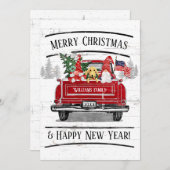 ヴィンテージレッドトラック格言ドッグカップル愛国的クリスマス シーズンカード (正面/裏面)