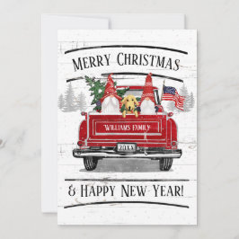 ヴィンテージレッドトラック格言ドッグ愛国的なクリスマス シーズンカード