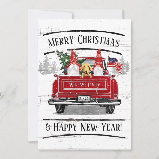 ヴィンテージレッドトラック格言ドッグ愛国的なクリスマス シーズンカード (正面)
