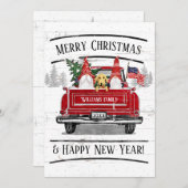 ヴィンテージレッドトラック格言ドッグ愛国的なクリスマス シーズンカード (正面/裏面)