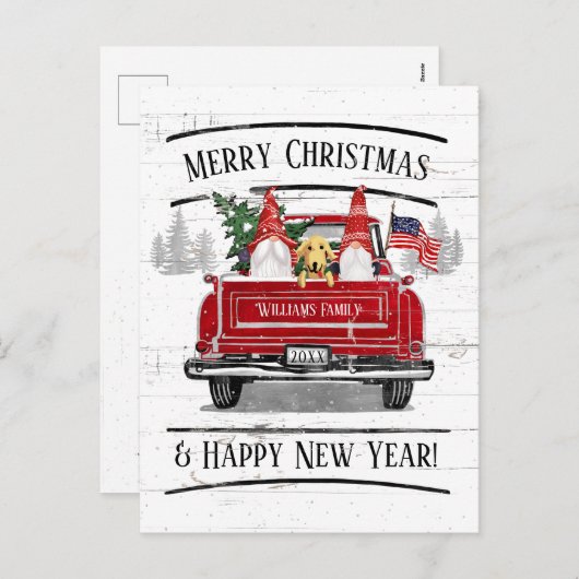ヴィンテージレッドトラック格言ドッグ愛国的なクリスマス シーズンポストカード (正面/裏面)