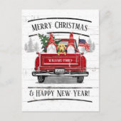 ヴィンテージレッドトラック格言ドッグ愛国的なクリスマス シーズンポストカード (正面)