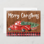 ヴィンテージレッドトラック水牛の格子名クリスマス シーズンポストカード (正面/裏面)