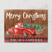 ヴィンテージレッドトラック水牛の格子名クリスマス シーズンポストカード (正面)
