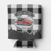 ヴィンテージレッドトラック白黒バッファロープレイド 缶クーラー (裏面)