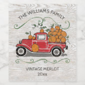 ヴィンテージレッドトラック秋カボチャ素朴 ワインラベル (シングルラベル)