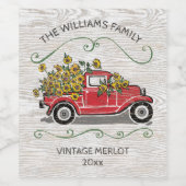 ヴィンテージレッドトラック素朴イエローヒマワリフローラ ワインラベル (シングルラベル)