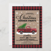 ヴィンテージレッドトラック素朴カントリークリスマスディナー 招待状 (正面)