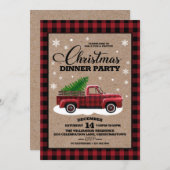ヴィンテージレッドトラック素朴カントリークリスマスディナー 招待状 (正面/裏面)