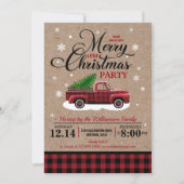 ヴィンテージレッドトラック素朴カントリークリスマスパーティー 招待状 (正面)