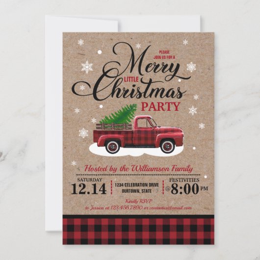 ヴィンテージレッドトラック素朴カントリークリスマスパーティー 招待状 (正面)