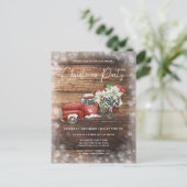 ヴィンテージレッドトラック素朴クリスマスパーティー招待状 シーズンポストカード (スタンド正面)