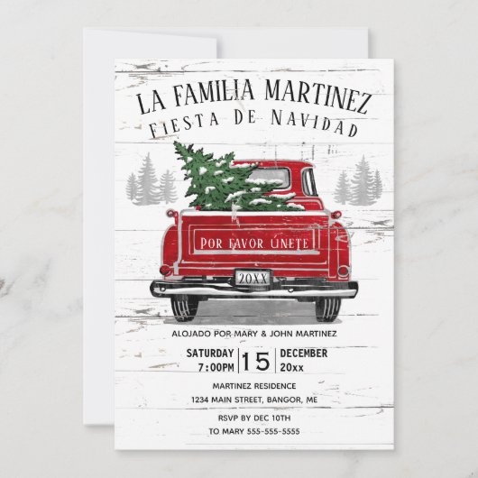 ヴィンテージレッドトラック素朴スペインのクリスマスパーティー 招待状 (正面)