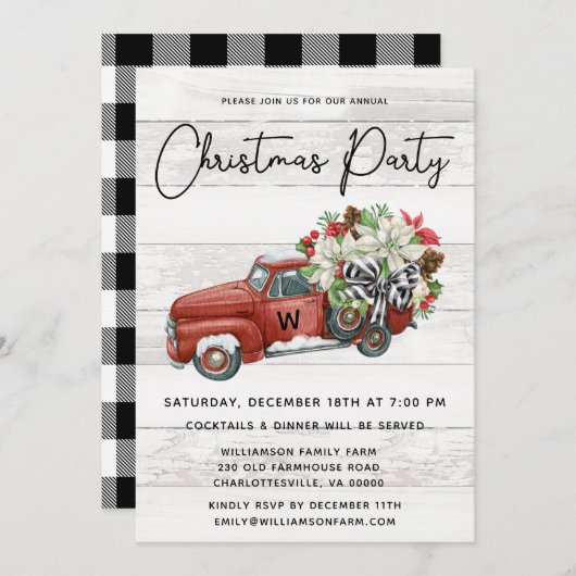 ヴィンテージレッドトラック素朴ファミリークリスマスパーティー シーズンカード (正面/裏面)