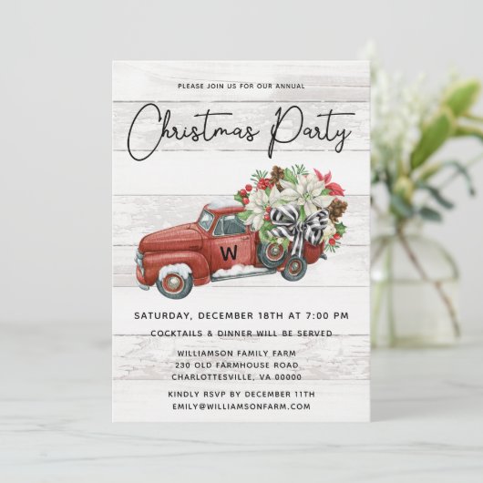 ヴィンテージレッドトラック素朴ファミリークリスマスパーティー シーズンカード (スタンド正面)