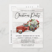 ヴィンテージレッドトラック素朴ファミリークリスマスパーティー シーズンポストカード (正面/裏面)