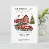 ヴィンテージレッドトラック素朴ファミリークリスマスパーティー 招待状 (スタンド正面)