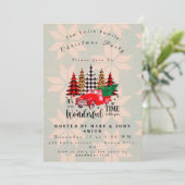 ヴィンテージレッドトラック素朴ファミリークリスマスパーティー 招待状 (スタンド正面)